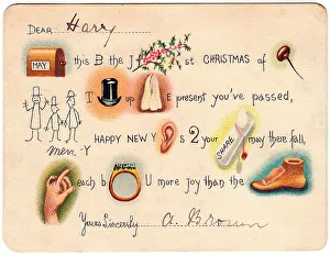 Comic pictogram on a Christmas and New Year card