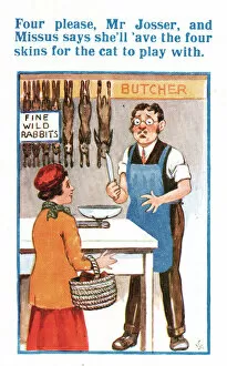 Images Dated 23rd March 2021: Comic postcard, Ambiguous instructions to the butcher Date: 20th century