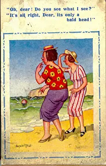 Optical Prints: Comic postcard, Bald head in the sea, WW2 Date: circa 1940s