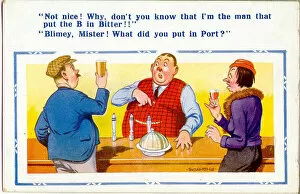Stomach Gallery: Comic postcard, Bitter and port in a pub Date: 20th century