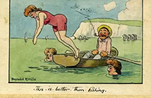 Comic postcard, Boating at the seaside - This is better than fishing Date