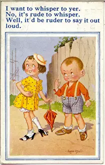 Comic postcard, Boy and girl chatting Date: 20th century