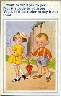Images Dated 24th May 2021: Comic postcard, Boy and girl chatting Date: 20th century