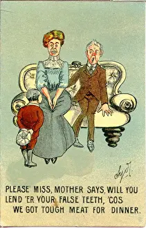 Schoolboys Prints: Comic postcard, Boy lets out a secret Date: early 20th century