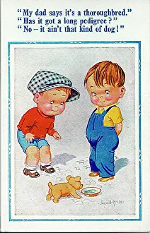 Pedigree Prints: Comic postcard, Two boys discuss puppy Date: 20th century