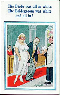 Bridegroom Prints: Comic postcard, Bride and groom in church Date: 20th century