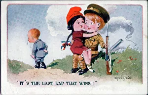 Marianne Prints: Comic postcard, British soldier boy and French girl