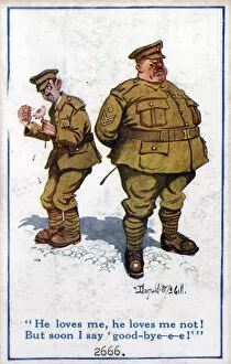 Comic postcard, two British soldiers, private and sergeant major