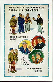 Comic postcard, Buying rounds in a pub - or not Date: 20th century
