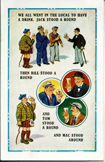 Comic postcard, Buying rounds in a pub - or not Date: 20th century Comic postcard, Buying rounds in a pub - or not Date: 20th century