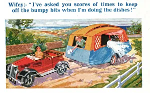 Dishes Prints: Comic postcard, Car and caravan Date: 20th century