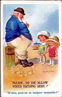 Boatman Prints: Comic postcard, Children and boatman on the beach