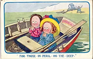 Stealing Prints: Comic postcard, Two children at the seaside in a boat Date: 20th century