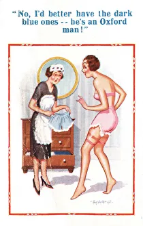 Images Dated 23rd March 2021: Comic postcard, Choice of underwear for Oxford man