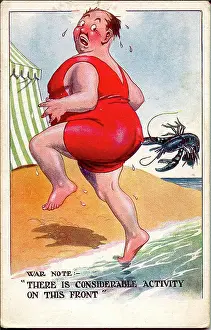 Lobster Prints: Comic postcard, Coastal attack - War Note: There is considerable activity on this front