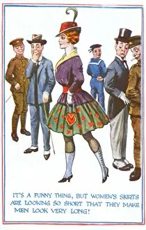 Admirer Gallery: Comic postcard commenting on the length of womens skirts