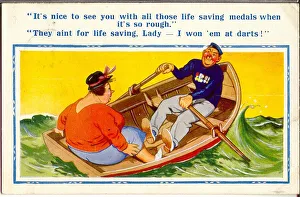 Oars Prints: Comic postcard, Conversation in a rowing boat