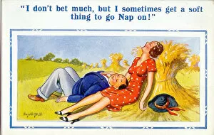 Sheaf Collection: Comic postcard, Couple asleep in the countryside Date: 20th century