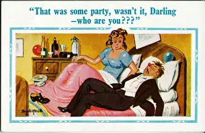 Comic postcard, Couple in bed - who are you? Date: 20th century