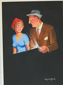 Images Dated 9th April 2021: Comic postcard, Couple in the blackout, WW2