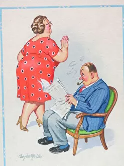 Discussion Collection: Comic postcard, Couple discussing the weather