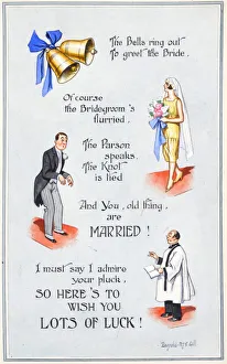 Comic postcard, Couple getting married