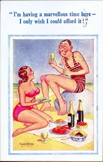Expensive Prints: Comic postcard, Couple having picnic on the beach Date: 20th century