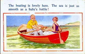 Smooth Prints: Comic postcard, Couple in a rowing boat on the sea