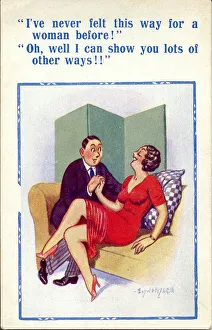 Comic postcard, Couple on a sofa