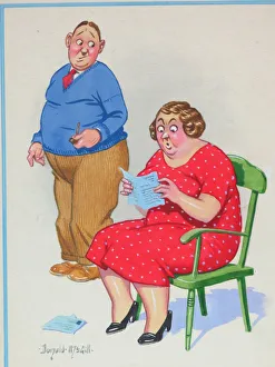 Images Dated 4th September 2015: Comic postcard, Couple with uncles letter