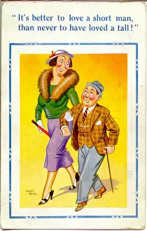 Tall Gallery: Comic postcard, Couple out walking
