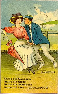 Comic postcard, Courting couple at the seaside Date: 20th century
