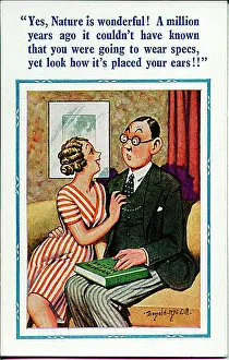 Courtship Prints: Comic postcard, Courting couple on sofa - Wonders of Nature Date: 20th century