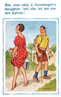 Calves Prints: Comic postcard, Cowkeepers daughter