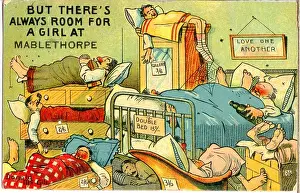 Overcrowded Prints: Comic postcard, Crowded hotel bedroom at Mablethorpe Date: 20th century