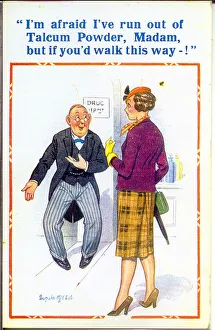 Comic postcard, Customer in department store - walk this way Date: 20th century Comic postcard, Customer in department store - walk this way Date: 20th century