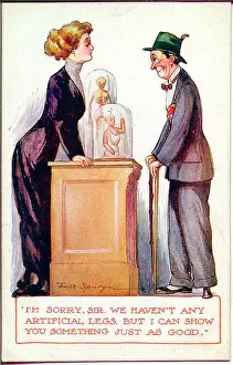 Spurgin Prints: Comic postcard, Customer and shop assistant - artificial legs Date: early 20th century