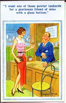 Comic postcard, Customer in shop Date: 20th century