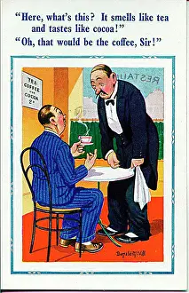 Comic postcard, Customer and waiter in restaurant Date: 20th century