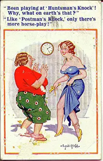 Comic postcard, Daughter arrives home very late Date: 20th century