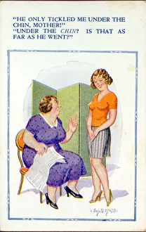 Comic postcard, Daughter describes her date to her mother Date: 20th century Comic postcard, Daughter describes her date to her mother Date: 20th century