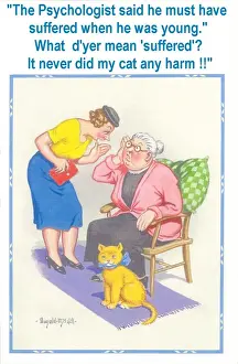 Deaf Prints: Comic postcard, Deaf old lady misunderstanding Date: 20th century
