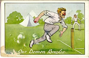 Comic postcard, Our Demon Bowler Date: 20th century