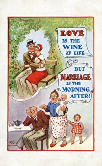 Images Dated 23rd April 2021: Comic Postcard - The differences between Love and Marriage