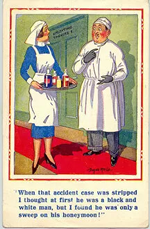 Surgery Collection: Comic postcard, Doctor and nurse, operating theatre Date: 20th century