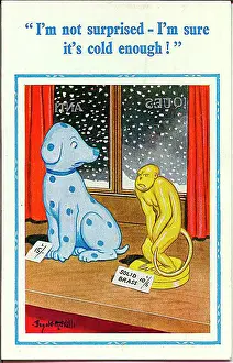 Freezing Prints: Comic postcard, Dog and monkey ornaments - cold weather Date: 20th century