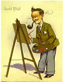 Pipe Collection: Comic postcard, Donald McGill self-portrait Date: 20th century