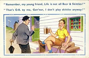 Comic postcard, Drinking man and vicar outside a pub Date: 20th century