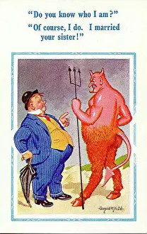Hoof Prints: Comic postcard, Drunkard chats with the Devil Date: 20th century
