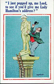 Comic postcard, Drunkard speaks to Lord Nelson statue Date: 20th century